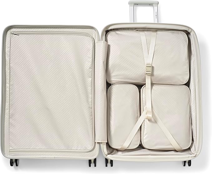 Samsonite Paralux Large Checked Luggage - Innovative Design - Quick Access Front Pocket - Dual Suspension Wheel Technology - TSA Lock - Expandable - Includes Removable Packing Cubes - Stone Grey