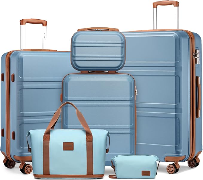 Kono Suitcase Set 3 Piece Luggage Set Expandable(only 28") Lightweight PC+ABS Carry On Hardside Luggage with TSA Lock Spinner Wheels (Apricot Blue, 6 piece set)