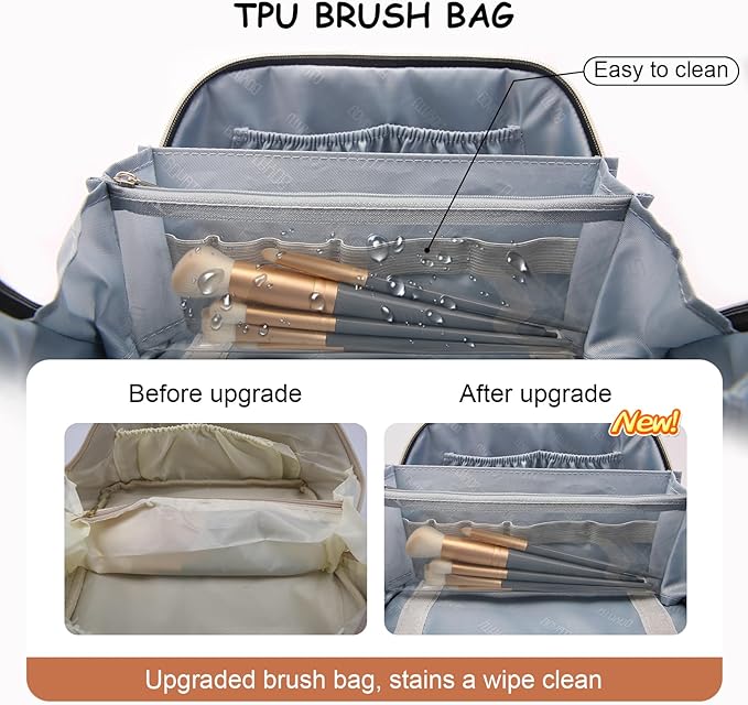 BOYATU Travel Makeup Bag Organizer Cosmetic Bag: 3 Pcs Set Make up Bags for Women with Handle - Waterproof Vegan Leather Toiletry Bags Travel Essentials Pouch with Compartments (C-02-Brown)