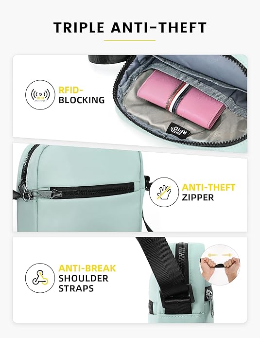 HALOVIE Small RFID Anti Theft Crossbody Bag Lightweight Sling Cross Body Bag Purse for Women Men for Travel Daily