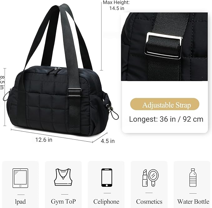 CAMTOP Mini Gym Bag for Women, Small Gym Tote Bag Puffy Quilted Sports Duffel Bag with Wet Compartment and Coin Purse Duffel Bags Dance Yoga Workout Bag for Gifts