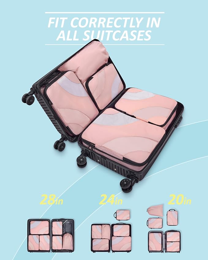 BAGSMART Compression Packing Cubes, 6 Set/4 Set/2 Set Travel Packing Cubes for Carry on Suitcases, Compression Suitcase Organizers Bag Set & Travel Cubes for Luggage, Lightweight Packing Organizers