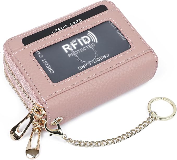 imeetu RFID Credit Card Holder, Small Leather Zipper Card Case Wallet for Women