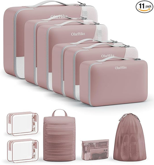 11 Set Packing Cubes for Travel,Gifts for Women Mom Kids, TSA Approved Bags for Makeup,Cosmetic,Toiletry, Suitcase Organizers for Checked Luggage,Cruise Essentials,Airplane Accessories,Light Coral Red
