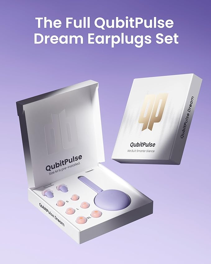 Ear Plugs for Sleeping All-Night Wear without Ear Pain Side Sleeper Patent Qufits Eartips Ultra-Comfy Reusable Earplugs for Sleep, Focus, Study, Travel, 23dB Noise Reduction - Violet