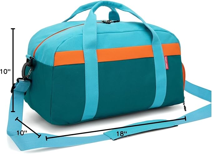 HawLander Kids Duffle Bag for Boys or Girls, Fit Sports Practice, or Overnight Travel Weekend (Blue Green)