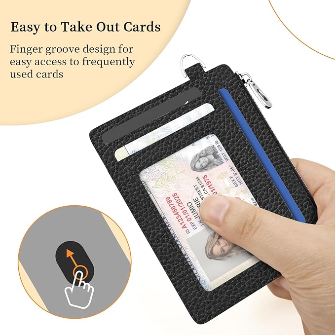 Hancynir Black Minimalist Small Wallet Women Credit Card Holder, Slim RFID Blocking Keychain Card Wallets, Mini Front Pocket PU Leather Thin Travel Zipper Coin Cash Ladies Wallet Organizer Gifts