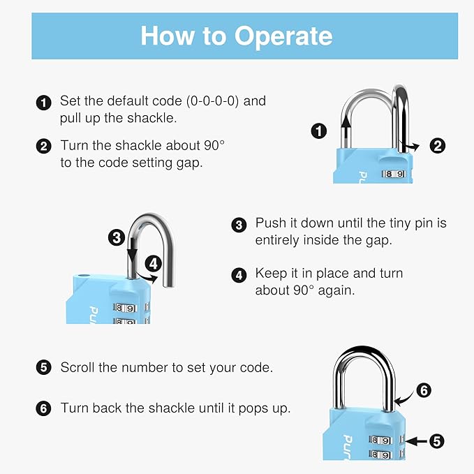 Puroma 2 Pack Combination Lock for Locker 4 Digit Outdoor Waterproof Padlock for School, Gym, Sports, Fence, Toolbox, Gate, Case, Outdoor, Hasp Storage, Cabinets (Sky Blue)