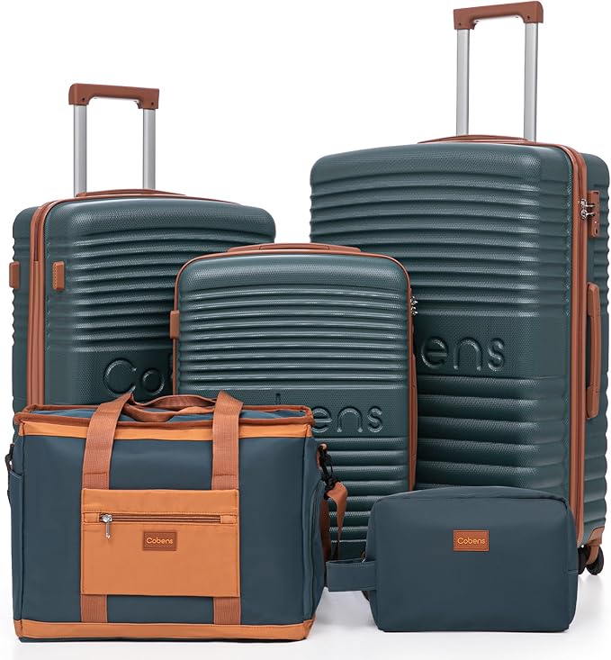 5 Piece Luggage Sets with Spinner Wheels and Tsa Lock, Hardshell ABS Suitcase Set, Lightweight Hardside Waterproof Travel Suitcases for Men Women, 20", 24", 28" DarkGreen