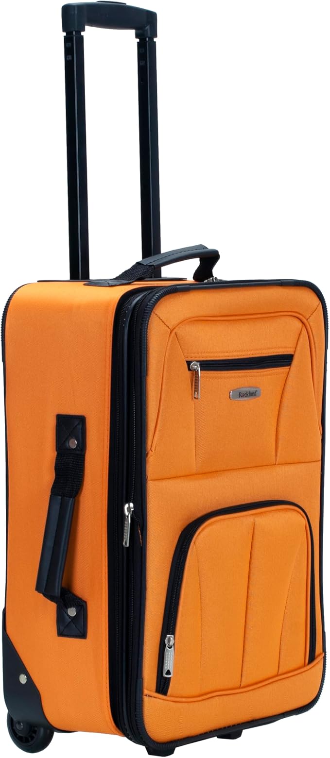 Rockland Fashion Softside Upright Luggage Set,Expandable, Orange, 2-Piece (14/19)