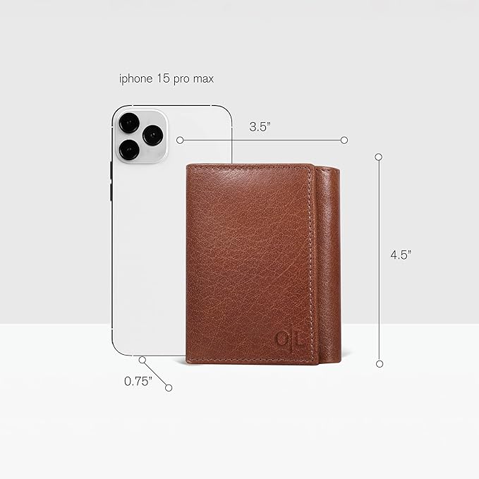 Real Leather Mens Trifold Wallet RFID Blocking Slim Minimalist Front Pocket - Thin & Stylish with ID Window in Gift Box