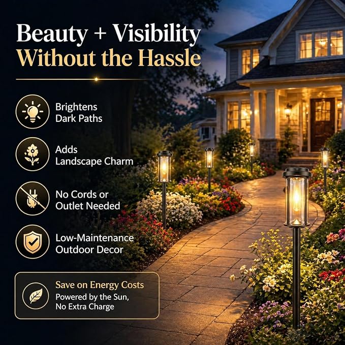 DERAYSION 8 Pack Solar Pathway Lights Outdoor 21" LED Solar Garden Lights | Dusk to Dawn Bright Solar Lights Outdoor Waterproof IP65 Outdoor Solar Lights for Garden Yard Path Landscape Driveway Decor