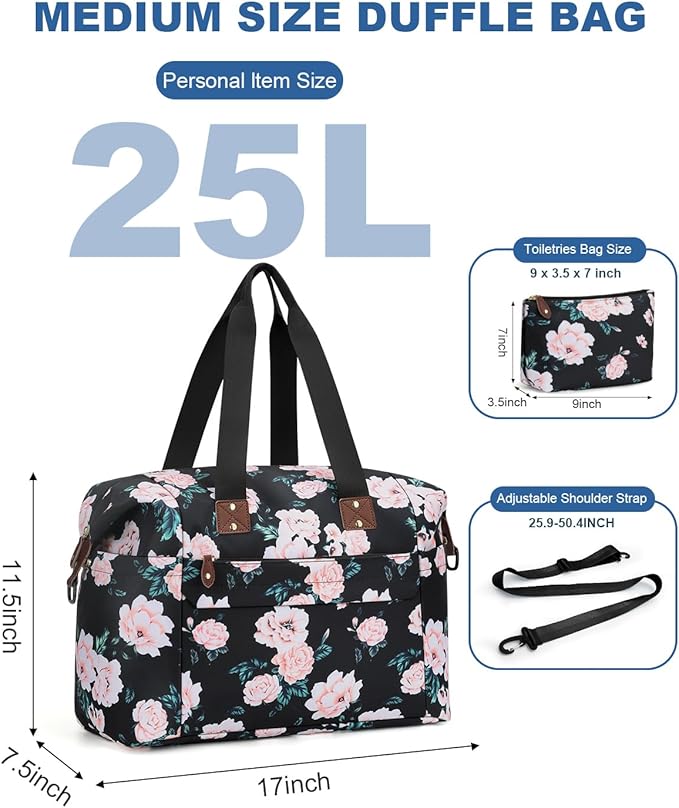 Travel Duffle Bag, Waterproof Weekender Overnight Hospital Bags for Women Men with Toiletry Bag Lightweight Carry on Personal Item Duffle Gym Bag for Travel, Airplanes, Sports