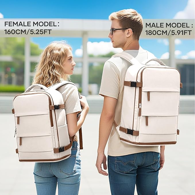 coowoz Large Travel Backpack For Women Men,Carry On Backpack Flight Approved,Hiking Outdoor Rucksack Casual Daypack Travel Bag Essentials Personal Item Backpack (Beige Brown-L)