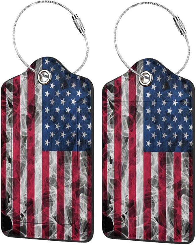 2 Pack American Flag Luggage Tags for Suitcases, Cool Leather Luggage Tag for Travel, Bag Tag Privacy Name ID Card Bag Labels for Friends Adults Kids Tourists