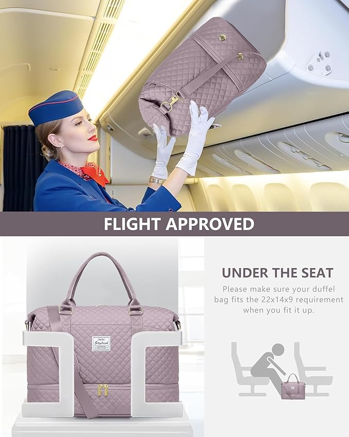 Women Weekender Travel Duffle Bag: Travel Duffel Overnight Bags with Shoe Compartment Carry on Tote Bags Toiletry Bag Weekend Yoga Gym Hospital Bags for Labor and Delivery with Wet Pocket Purple Grey