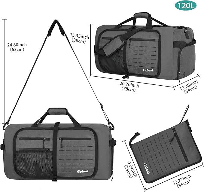 Foldable Travel Duffle Bag for Men Women, Waterproof with Shoe Compartment, 80L 120L Large Collapsible Luggage Bag, Lightweight Packable Duffel for Travel Sports Gym Airline Carry On Checked Bag