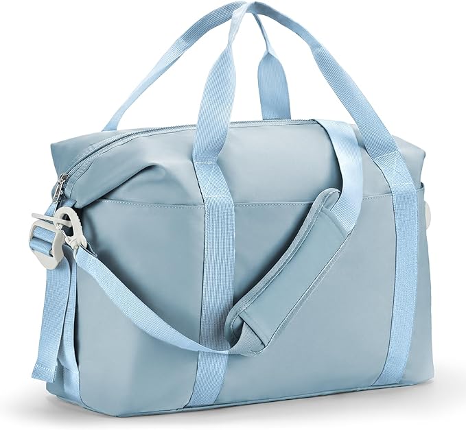 Percover Weekender Travel Duffel Bag for Women, Lightweight Soft-Structure 33L Carry-On, Water-Resistant Nylon with Shoulder Strap & Trolley Sleeve, Personal Item Friendly, Sky Blue