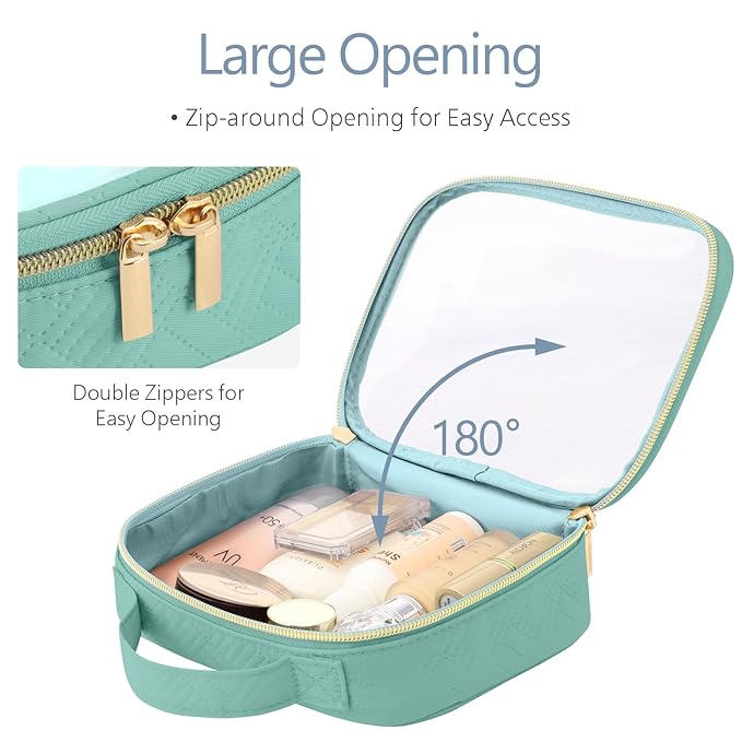 PACKISM Clear Makeup Bag Combo Pack, 1 TSA Approved Medium & Large for Checked Luggage, Clear Toiletry Bag with Handle, Water-resistant Travel Essentials Organizer, Turquoise Green