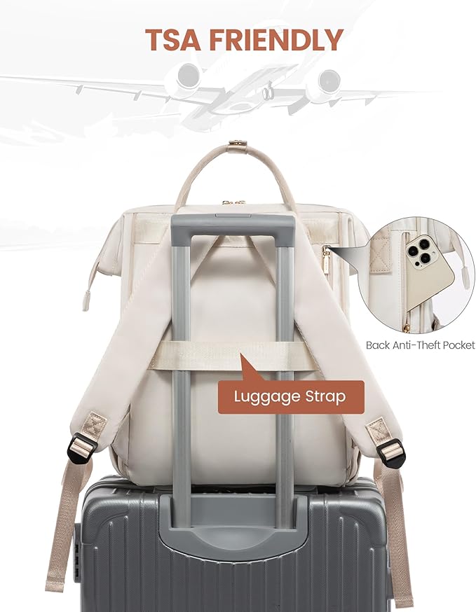 LOVEOVOOK 15.6 Inch Laptop Backpack for Women, Large Capacity Travel Backpack with USB Charging Port, Waterproof Work Backpack for Business, College, Nursing & Airline Travel,Nude White