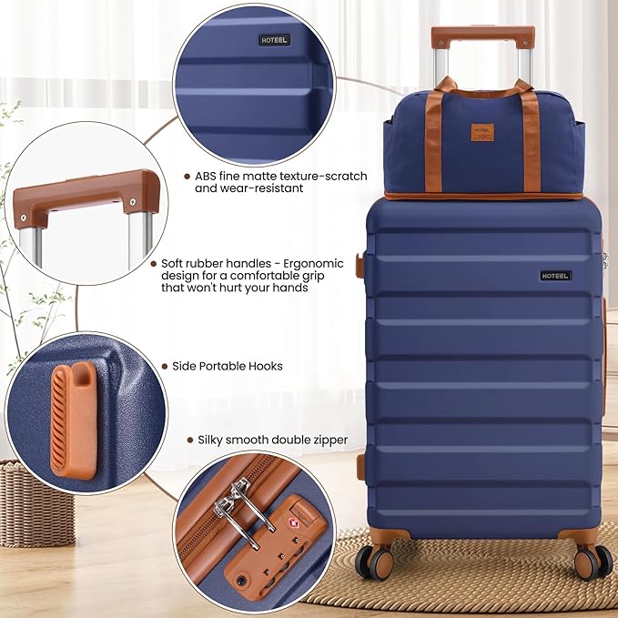 Hoteel Luggage Sets 5 Piece, 4-Year Warranty, Carry-On Luggage with Dual-Spinner Wheels, ABS Hard Shell Suitcase with TSA Locks, Lightweight Luggages for Travel, Dark Blue(20IN/24IN/28IN/DB/TB)
