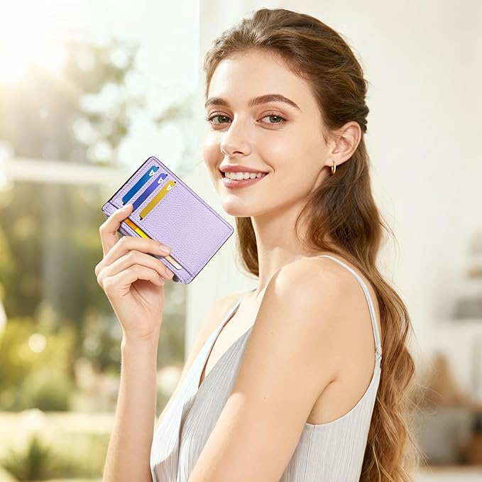Tipmile Credit Card Holder for Women Slim Minimalist Front Pocket RFID Blocking Wallet Small Compact Card Case with ID Window, Lavender Purple