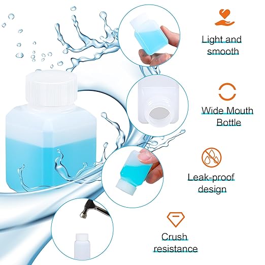 1oz Leak Proof Plastic Bottles with Caps, Laboratory Reagent Bottle, Reusable Small Pill Storage Containers for Travel, Classrooms, Home (6 pack translucent)