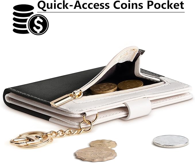 Airkit Small Wallets Woman RFID Blocking Leather Credit Card Holder - with ID Window - Card Wallets for Women - with Zipper Coin Purse - Keychain Wallet
