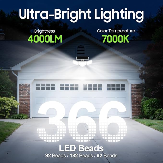 Solar Lights Outdoor White,Dual PIR & Curved 300° Wide Beam, 4000LM Solar Flood Lights Larger 3500mAh, Adjustable Solar Security Spot Lights Waterproof for Yard-2Pack