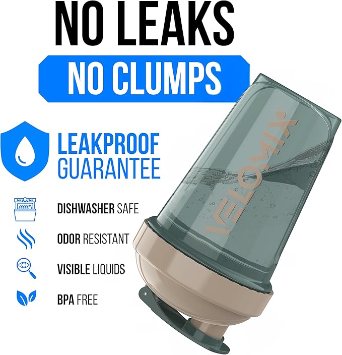 VELOMIX -2 Pack- 20 oz Protein Shaker Bottles for Protein Mixes - 2x Wire Whisk | Leak Proof Shaker Cups for Protein Shakes and Pre Workout | Protein Shaker Bottle Pack (Blue&Beige)