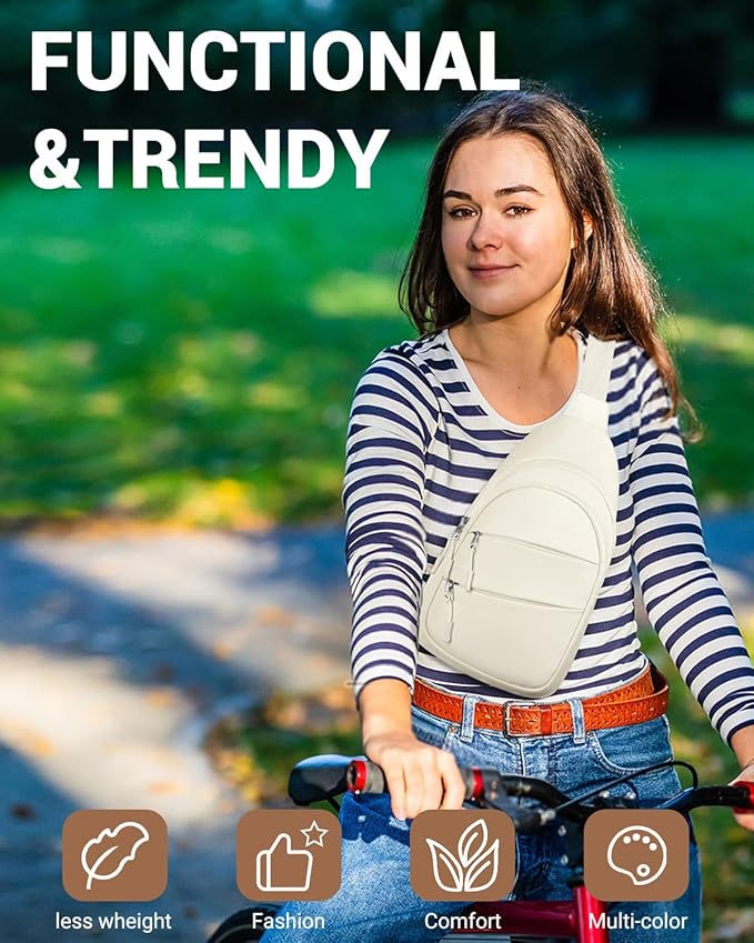 Tuwubi Crossbody Bags for Women, Sling Bag for Men, Small Hiking Backpack Anti Theft Lightweight for Outdoors Travel (M, Beige)