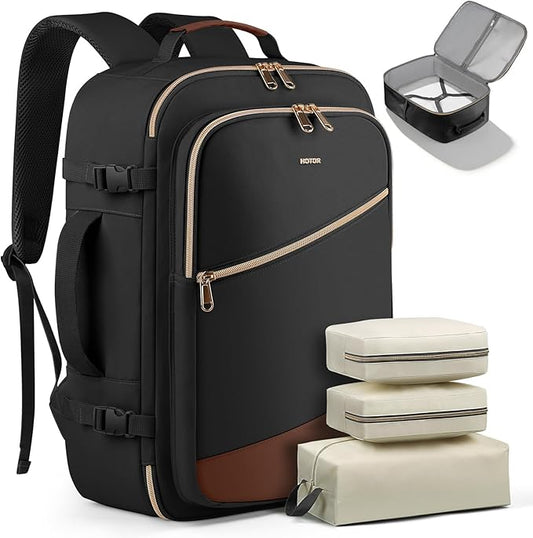 HOTOR Travel Backpack for Women – TSA-Friendly Travel Bag with Multiple Compartments & 3 Packing Cubes, Water-Resistant & Comfortable, Perfect for Travel Essentials, Black, 17.3" x 13.0" x 7.9"