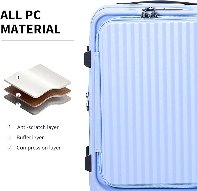 20 Inch Top Opening Carry On Luggage 22x14x9 Airline Approved Expandable With Spinner Wheels & Cup Holder,PC Hard Shell Lightweight Small Shitcase With Tsa Approved For Travel Women Men,Blue
