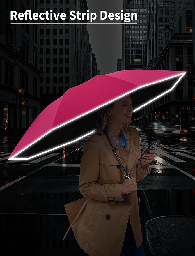 Seniny Inverted Travel Umbrella Compact - Windproof Umbrellas for Rain with Reflective Strip, Large UV Umbrella for Sun Protection, Automatic Portable Umbrellas Fold in Reverse for Car, Backpack