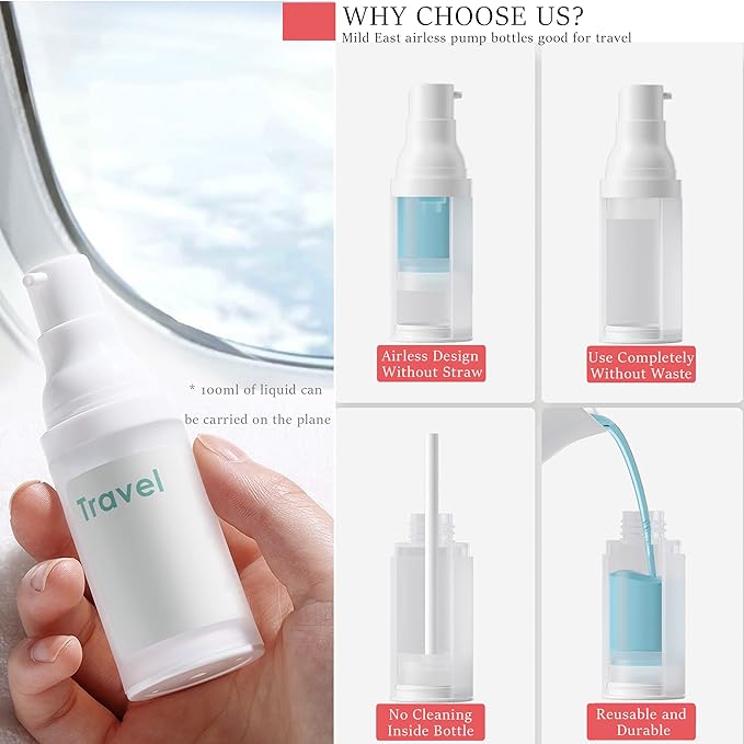 3pcs 20ml Sterile Airless Pump Bottle with Funnel Easy to Carry and Fill Matte Lotion Bottles For Travel