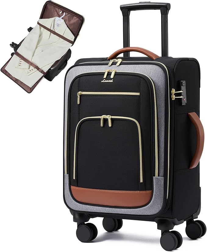 LOVEVOOK Carry on Luggage 22x14x9 Airline Approved, 22 Inch Large Rolling Suitcase with Garment Bag & Spinner Wheels, 49L Lightweight Underseat Carryon Luggage for Women Men Travel with TSA Lock
