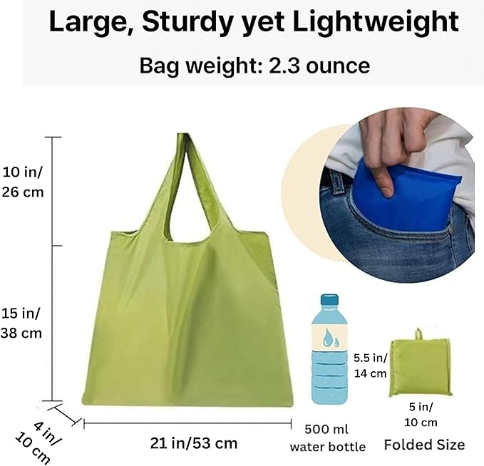 Foldable Reusable Grocery Bags – Heavy Duty 6 Pack with Handles | XL Tote for Women & Men, Market, Travel, Storage