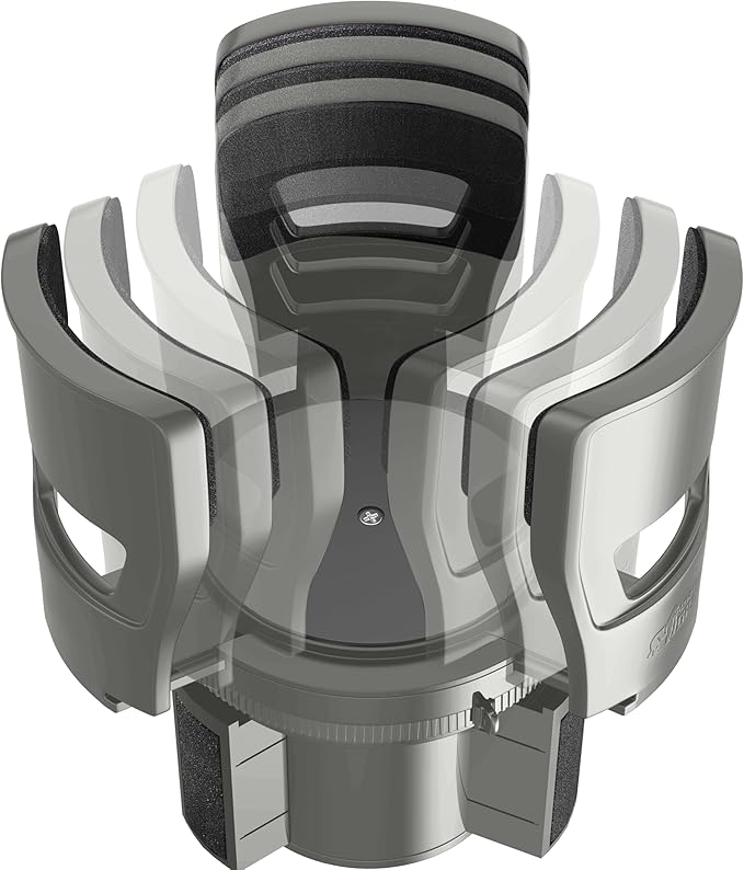 GORILLA GRIP Patent Pending Adjustable Car Cup Holder Expander, Keeps Water Bottle Secure, Expands to Fit 18 to 48 oz Large Bottles, Yeti, Owala, Stanley with Handle, Coffee Mug Insert for Cars, Gray