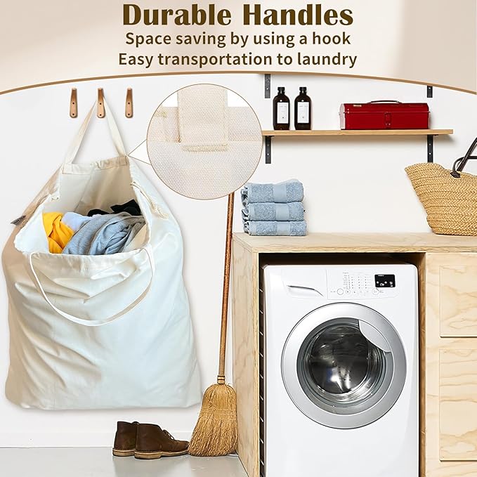 Canvas Laundry Bag 40"W x 35"H, Thick Laundry Bag with Handles & Drawstring, Extra Large Heavy Duty Washable Canvas Storage Sack (XXL, 1 Pack)