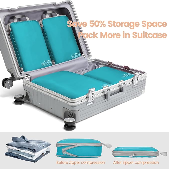 Cambond Compression Packing Cubes for Travel - Lightweight Expandable Travel Bags Luggage Organizers Travel Essentials Compression Cubes for Travel Space Saver for Carry on Suitcases Organizer