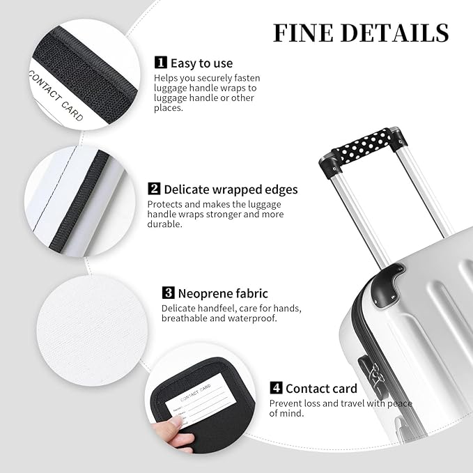 White Black Polka Dot Handle Wrap 2 Pieces, Soft Handle Grip for Women Men Travel Luggage Outdoor Bag Markers Décor
