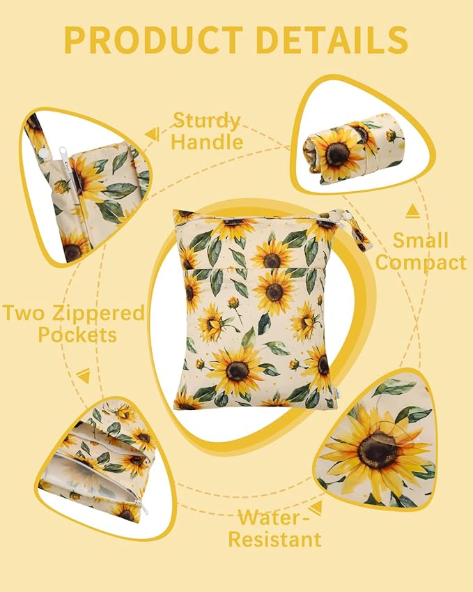 babygoal Wet Dry Bags 3 Pack, Waterproof Travel Bags for Swimsuits, Beach, Pool, Gym,Food Storage and Wet Clothes(Sunflower,Lemon,Stripe),3LN43-B