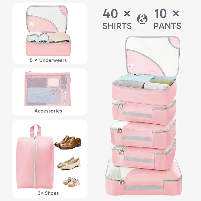 10 Set Packing Cubes for Travel, Gifts for Women Mom,Anti-Tearing Suitcase Organizer for Luggage with Shoe & Hanging Toiletry Bag,OlarHike Vacation Essentials & Accessories for Cruise Ship