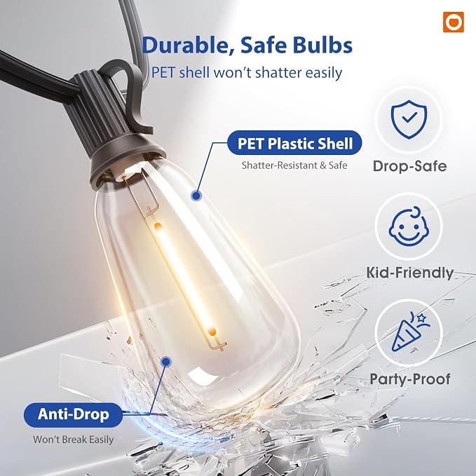 addlon 100FT Outdoor String Lights ST38 LED with Remote Waterproof Dimmable | Shatterproof Replaceable Bulbs, Connectable Hanging Strand for Porch Backyard Patio Garden Deck Outside, Timer,3 Modes