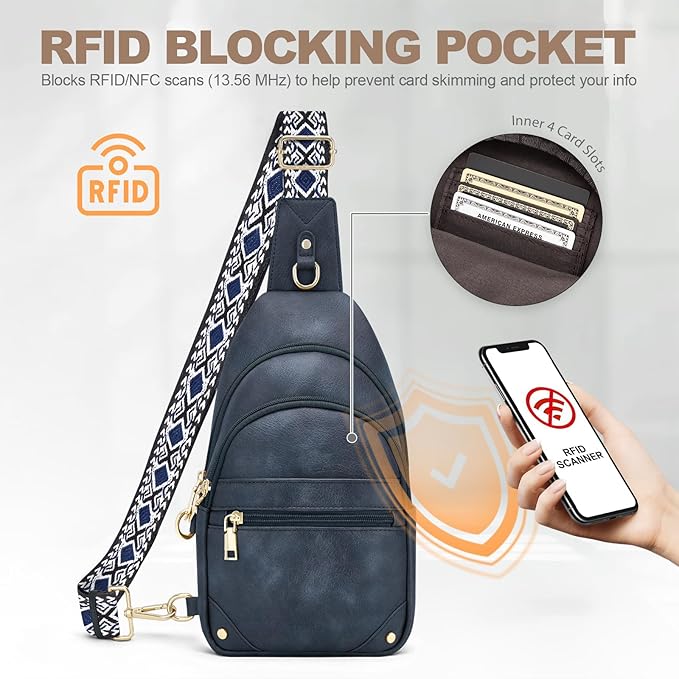 SYTRAH Anti Theft Crossbody Bags for Women, RFID Sling Bag Travel Purse, RFID Cross Body Purses Chest Bag for Travel Navy Blue