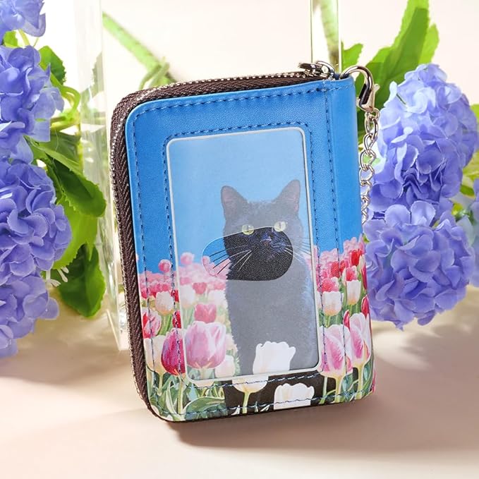 FurArt Zipper Wallet Women, RFID Blocking Credit Card Wallet, Business Card Holder, Compact Size KeyChain Wallet