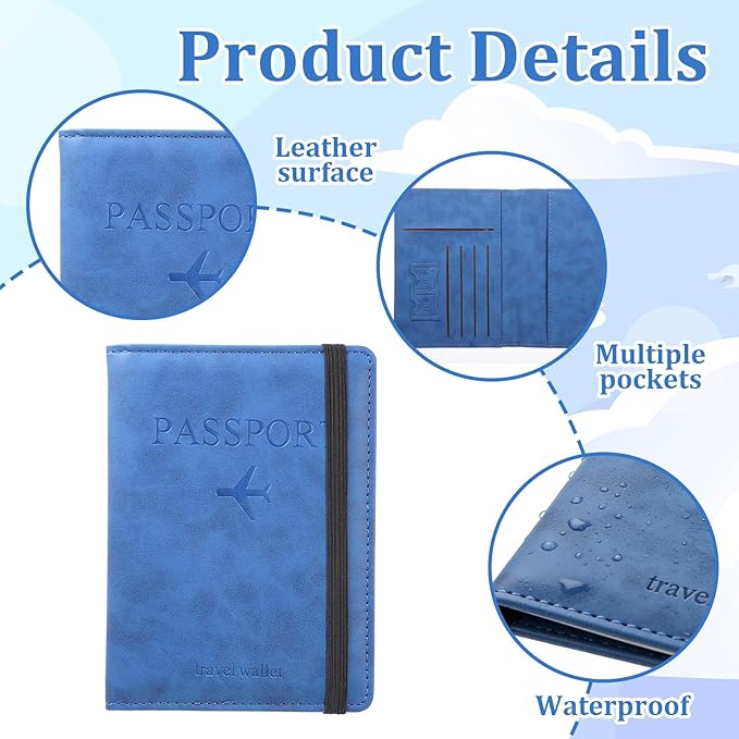 Passport Holder, RFID Passport Cover Wallet for Men Travel Wallet with Credit Card Slots Passports Wallets Case Book Travels Must Have for Women Men, Marine Blue