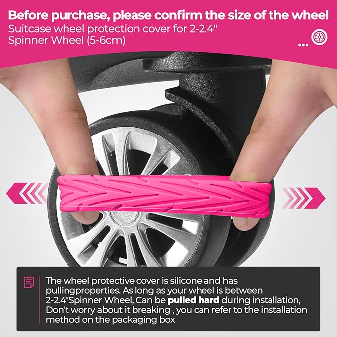 8 Pcs Upgrade Luggage Wheel Covers, Carry On Luggage Suitcases,Wear-Resistant, Anti-Noise, Silicone Wheel Protective Covers for 2-2.4" Spinner Wheel,Essential Travel Accessories (Hot pink)