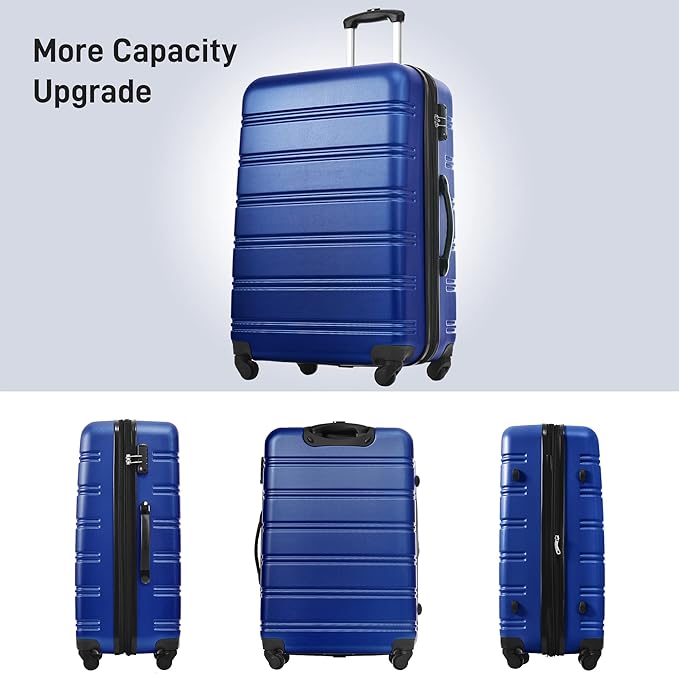 Merax Luggage Sets 3 Piece Hardside Expandable Suitcase with Spinner Wheels,Durable Lightweight Luggage with TSA Lock, Large Travel Luggage Set(Blue-1,20+24+28 inches)