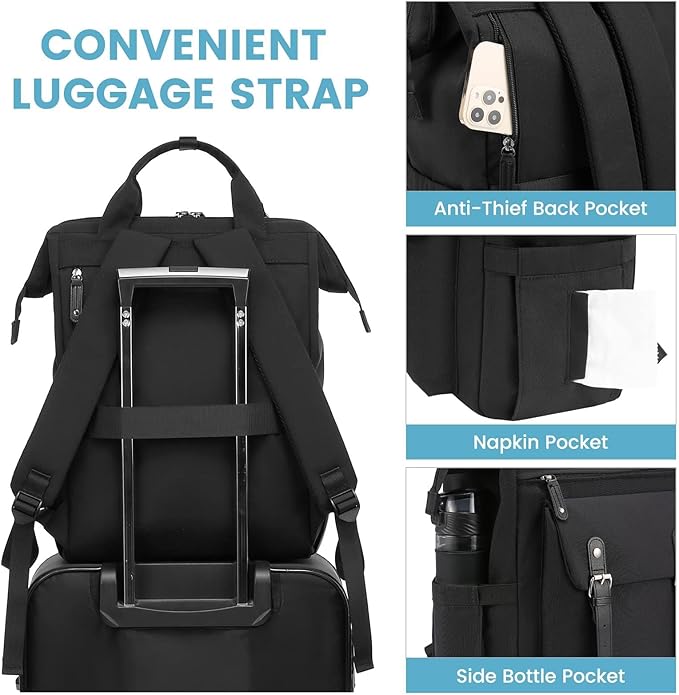 LOVEVOOK Laptop Backpack for Women, Teacher Nurse Bag Work Travel Computer Backpacks Purse,Water Resistant Daypack, 15.6 inch Black Brown